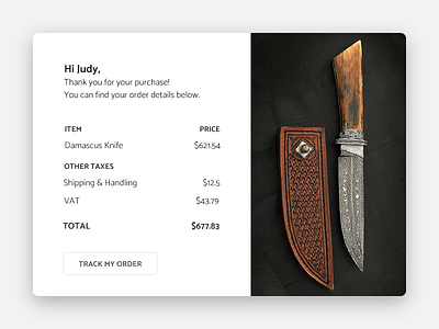 Daily UI #017 — Email Receipt 017 100 challenge daily dailyui ecommerce email knife online receipt shop ui