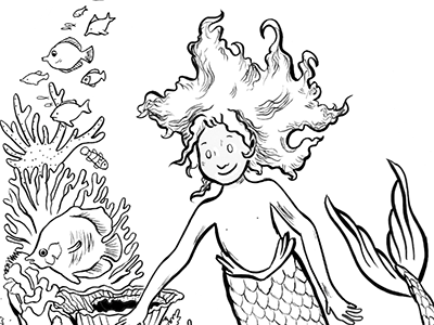 Mermaid ocean fantasy nature bw illustration comic mermaid mermay