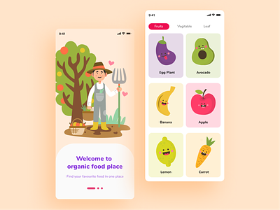 Organic Food App app clean concept design farmer fruit illustration minimal mobile ui vector