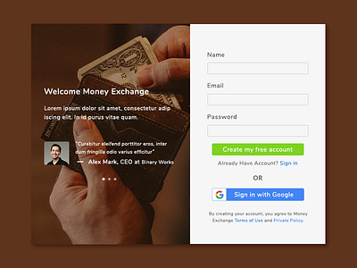 Sign Up - Money Exchange 001 dailyui design exchage money signup user experience