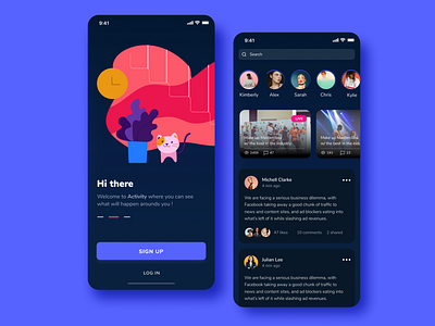 Social App app application branding clean concept design illustration landing page minimal mobile ui