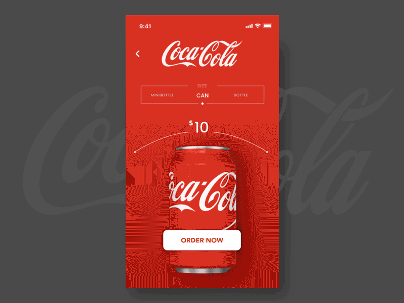 Coca Cola app animation animation app clean clean ui drink figma figmadesign interaction minimal motion principal product design ue ui