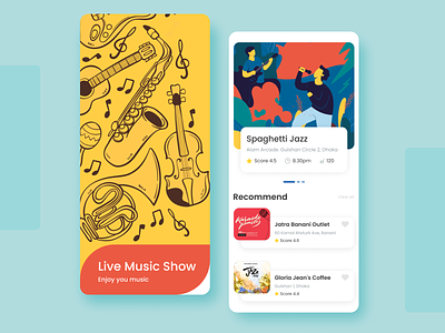 Live Music Show App clean concept concert design illustration jazz minimal mobile music restaurant