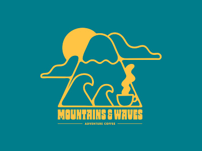 Mountains & Waves Coffee badge badge design blue brand identity branding coffee coffee design coffee packaging design graphic design illustration logo packaging vector yellow