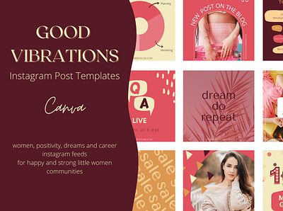 GOOD VIBRATION | Instagram post Canva Templates branding canva templates design girlish instagram feed instagram posts pink social media women business