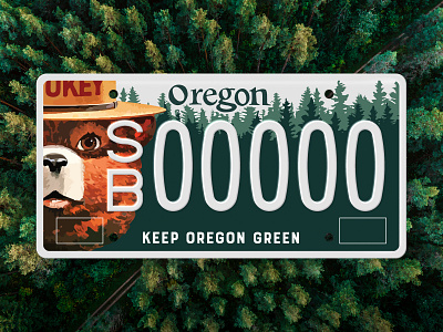 Keep Oregon Green, Smokey License Plate art direction camping design forest forestry green license plate oregon smokey trees