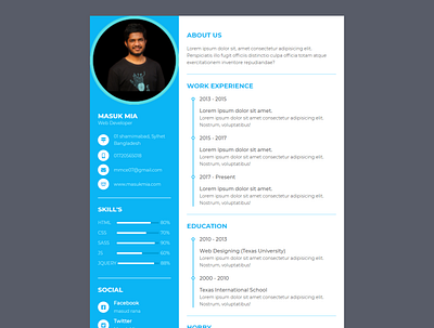 HTML Resume Template animation css cv graphic design html portfolio resume ui ux webs website