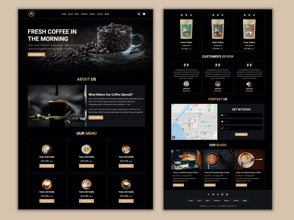 coffe template usgin html css and javascript by Masuk Mia on Dribbble