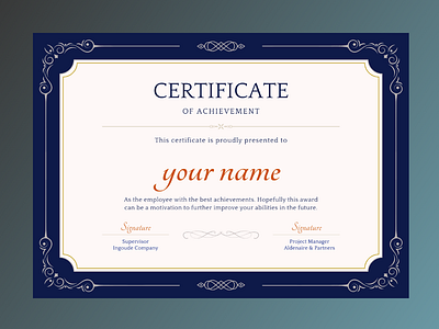Blue Vintage Elegant Achievement Certificate