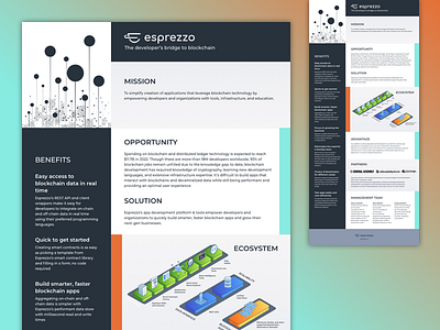 Pitch overview one pager blockchain ecosystem handout investor long pager one pager one sheet pitch print sales sheet sell sheet sheet