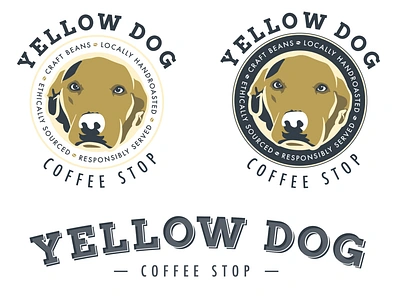 Yellow Dog Coffee Company Logo Concept artsy badge logo beans branding circle logo coffee coffee shop craft design digital art digital illustration dog dog illustration dog logo illustration local business logo logo design typography vector