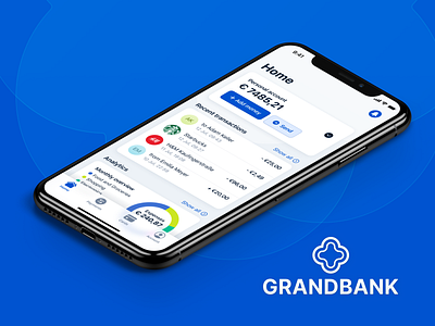 GrandBank - banking app app bank banking branding design finance financing ios ios app ios design logo mobile mobile app mobile banking mobile design transactions ui