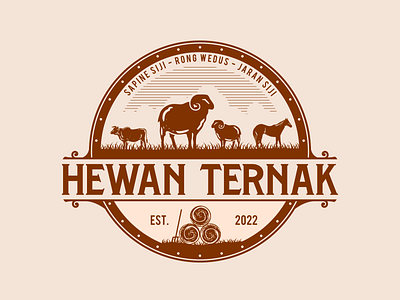 Hewan Ternak Farm Logo badge branding cattle classic design elegant emblem farm goat graphic design horse illustration logo sheep straw vector vintage
