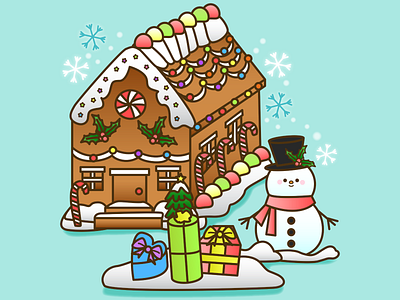Gingerbread House christmas christmasart cute cuteillustration design gingerbread gingerbreadhouse illustration snowman vector vectorart