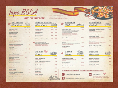Menu for a restaurant in Malaga, Spain branding design español graphic design logo malaga menu poella restaurant menu spain