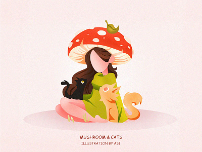 Mushroom & Cats ai cats girl sketch