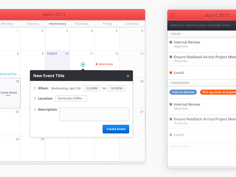 Create New Event - Month Vs. List By Ryan Coughlin On Dribbble