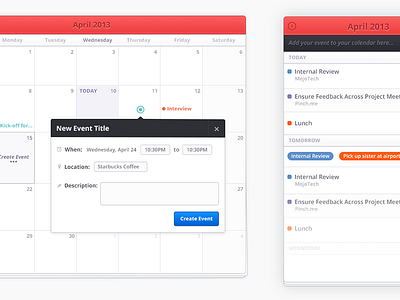 Create New Event - Month vs. List calendar create new event list monthly