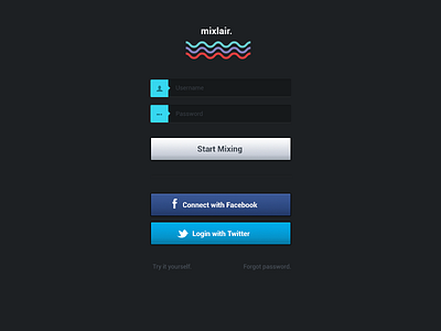mixlair. Login Screen auth color login password social username