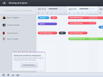 Email Team Resources - Live on Allocate allocation icons management popover timeline ui