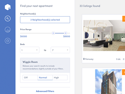 Apartment Listings apartment card filters form listing price real estate search slider tile