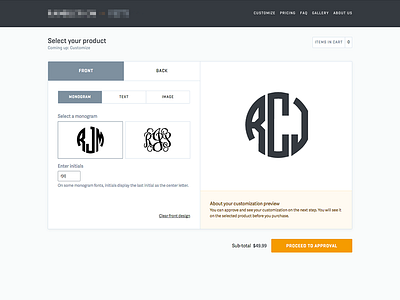 Customize your Product customize monogram product ui