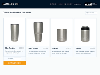 Choose Rambler customization ecommerce flow product yeti