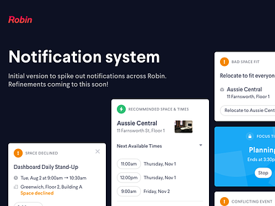 Notifications cards design system notifications system