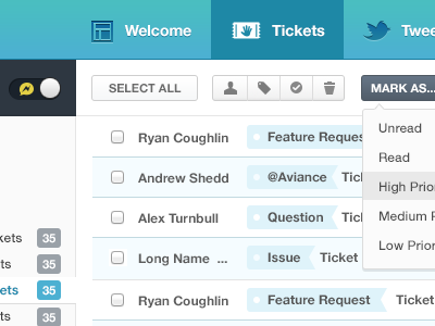 Ticket List View & Toolbar icons interface minimal tickets toggle toolbar ui user interface