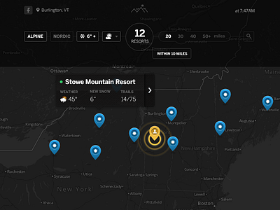 Map/Search/Filter angelhack app boston ipad iphone ski snow snowboard winter