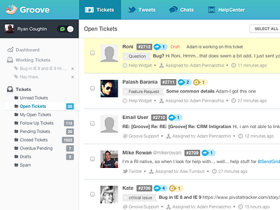 Groove Launch! help desk list support tickets ui