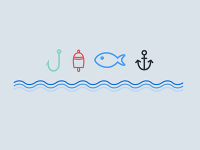 Nautical Iconset [wip] anchor fish hook icons nautical ocean set wave