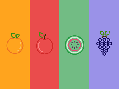 Color, Fruits, and Bears Oh My! apple color fruit grape icons illustration orange simple watermelon