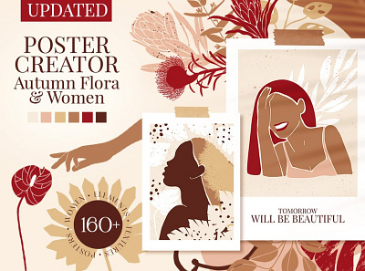 Poster Creator. Autumn Flora & Women 3d animation app branding bundle clipart collection design graphic design illustration logo motion graphics ui
