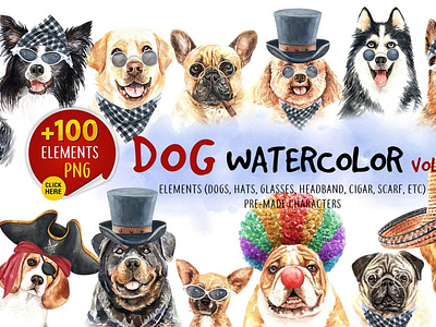 Dog watercolor.Animal Clipart