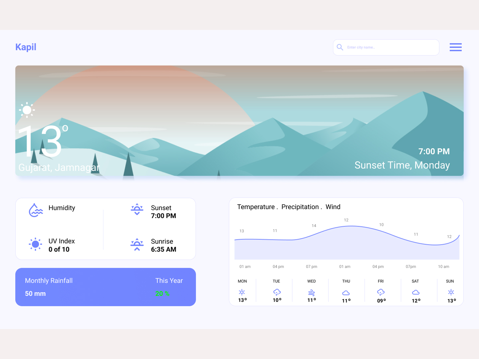 Weather app design for desktop by Kapil Joshi on Dribbble