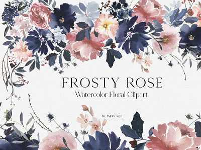Frosty Rose Watercolor Floral Clipart christmas flowers christmas wreaths floral clipart navy pink floral clipart printable flowers seamless patterns watercolor clipart watercolor flower clipart watercolor flowers wedding invitations winter floral bouquets