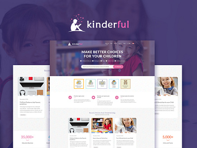 Kinderful Homepage clean education kids purple teaching website