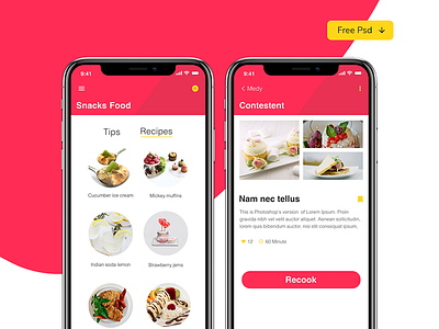 Food app app clean food freepsd iphonex mobile red white