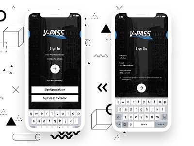 Login and Sign up of Vpass black clean iphonex login registration sign signin up white