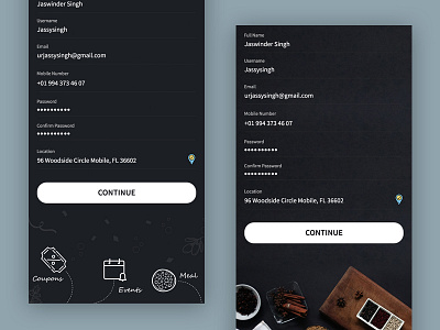 Sign up version app black business coffee dark events food ios meeting registration restaurant signup