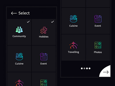 Select screen app black colorful dark mobile option select through walk