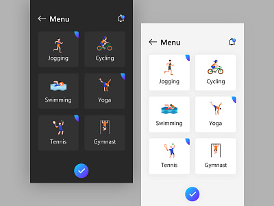 Sports Menu Screen clean design fitness ios menu option screens simple sports ui uiux