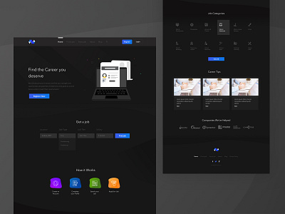 Job Portal app black career clean dark design illustration job landing logo online opportunity page portal sketch typography ui uiux website