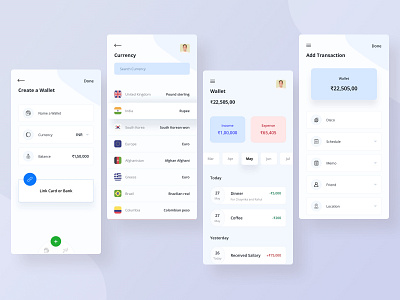 Wallet App Design account app attachment balance bank branding clean currency date design expenses income link mobile month sketch time ui uiux wallet