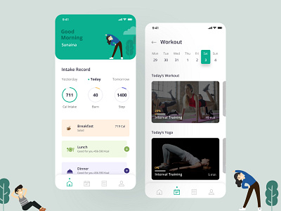 Fitness App app clean diet tracker exercise fitness gym healthcare illustration ios app design mobile sketch training uiux workout workout tracker yoga