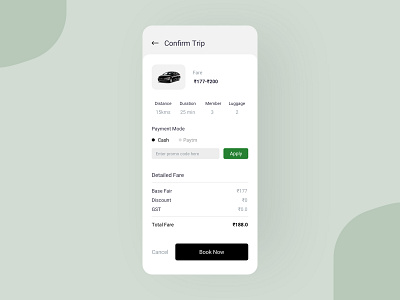 Book a Car Ride app booking bookings car clean confirm design ios app online online booking payment mode ride riding taxi booking app uiux
