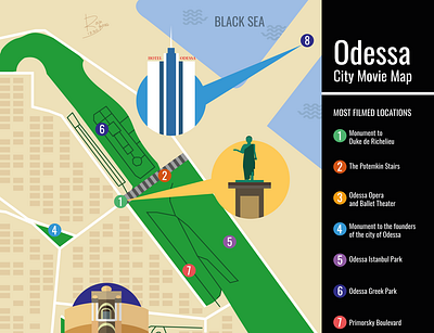 City Movie Map: Odessa branding design flat graphic design illustration ukraine vector