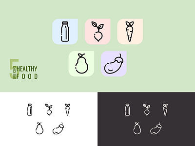 5 healthy food line icons branding design graphic design icons illustration logo ui vector