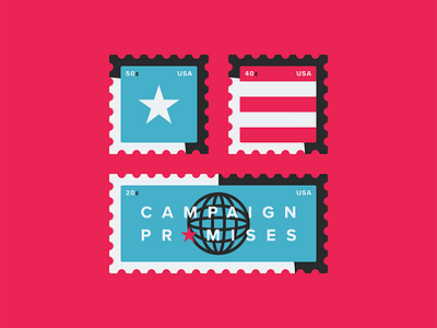 Campaign Promises america ballet blue election flag flat globe icons light poll red shadow stamp star stripes usa vector vote white